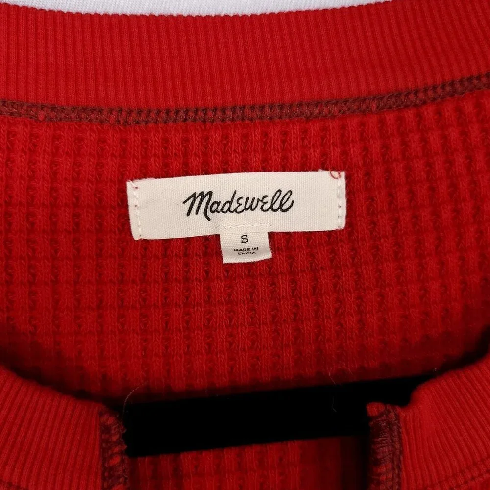 Madewell Waffle Split Neck Crop Tee Long Sleeve Size Small Red Thermal - Picture 9 of 11